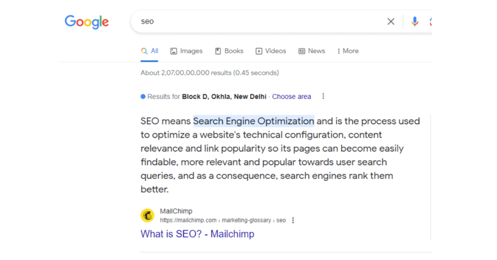 Featured Snippet is a short summary